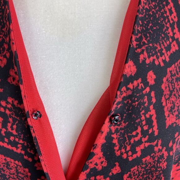 VINCE CAMUTO Womens Snake Print Balloon Sleeve Top XS Red Dark Romantic Vixen - Picture 3 of 11